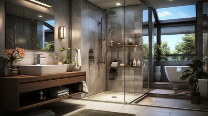 Wall Mural - Modern Bathroom with Shower and Bathtub