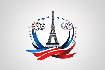 france eiffel tower with flags and ribbon design, Happy bastille day and french theme Vector illustration
