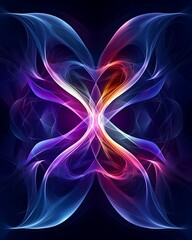 Wall Mural - Symmetrical abstract shapes blending organic and holographic elements, futuristic and ethereal with an alien sci-fi vibe, expertly crafted, copy space for text, more clarity with clear light and