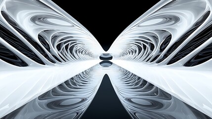 Wall Mural - Futuristic abstract shapes with a holographic and organic design, reflecting light in an ethereal and symmetrical alien landscape, crafted with precision, copy space for text, more clarity with clear