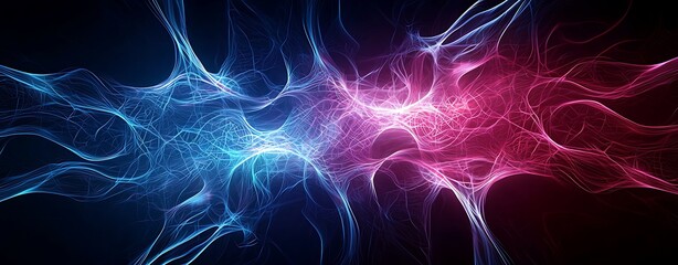 Wall Mural - Holographic abstract shapes with organic elements, symmetrical and futuristic, designed for an ethereal alien sci-fi atmosphere, perfect for modern visuals, copy space for text, more clarity with