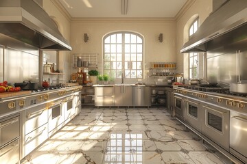 Wall Mural - Professional Kitchen with Stainless Steel Appliances