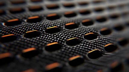   A close-up of an orange and black dot-covered sound board near the speaker's grille