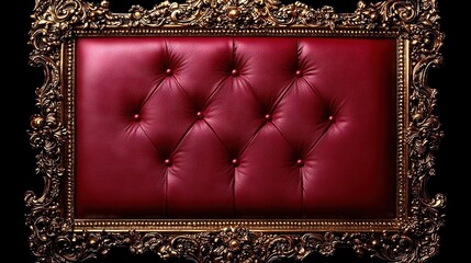   A gold frame with a red leather upholstered in the middle is a gold frame with a red leather-upholstered middle