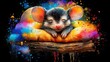 © Sonya - A painting depicting a tiny mouse slumbering on a chunk of wood, surrounded by splattered paint