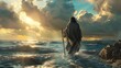 © anatoliycherkas - Jesus Christ Walking on Water on the Sea of Galilee at Sunset with Dramatic Clouds