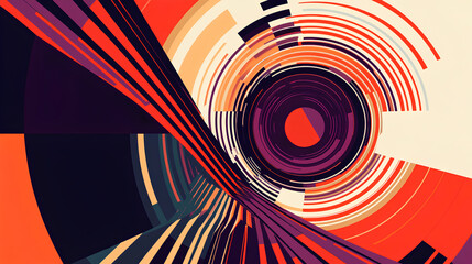 Wall Mural - Abstract vector shapes in a retro style with circular lines and curves