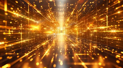 Technology Yellow Background with Cubes. Digital Abstract Futuristic Wallpaper