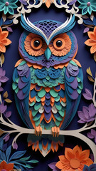 Wall Mural - owl on a branch, ai generated