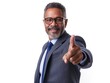 © vefimov - Business man in suit with beard pointing finger for success and confidence.