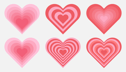 Set of abstract tunnel heart shape in trendy 70s, 80s style.. Design elements on isolated background.