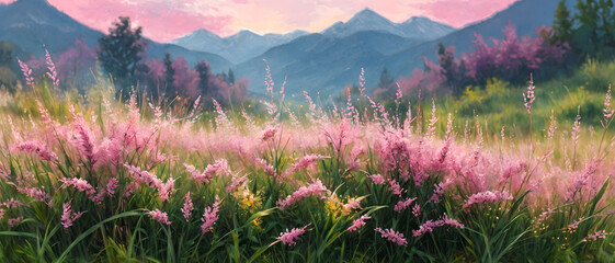 Golden hour paints lavender fields and mountain peaks with vibrant hues