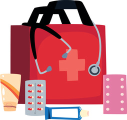 Wall Mural - first aid medicine box with medical equipment