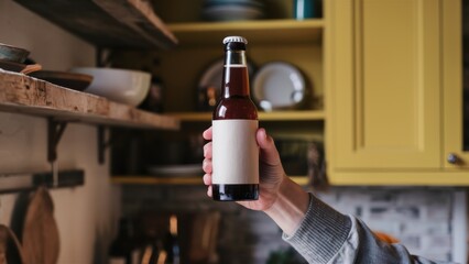 Wall Mural - A person holding a bottle of beer in their hand, AI