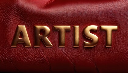 Wall Mural - Artist Name in Bold Gold Letters on Red Leather Background