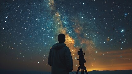 Wall Mural - Silhouette of a photographer capturing the Milky Way