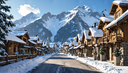 Poster - Charmant village alpin sous la neige