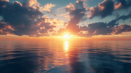 Wall Mural - beautiful dramatic sunset over sea sunlight blue sky sea level landscape