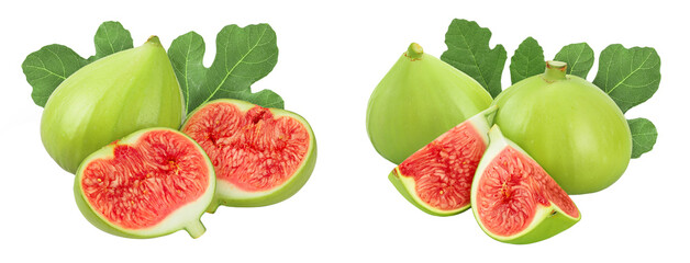 Wall Mural - Ripe green fig fruit isolated on white background with full depth of field