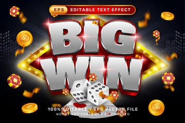 Sticker - big win 3d text effect and editable text effect with a black background and gambling illustrations