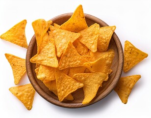 Wall Mural - Nachos chips isolated on white background. Salty chips Top view. Flat lay..