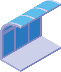 Sticker - Modern bus stop with glass walls and blue roof waiting for public transport in isometric view