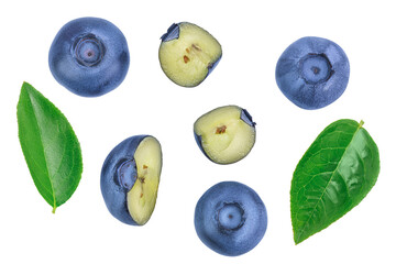 Canvas Print - fresh ripe blueberry isolated on white background . Top view. Flat lay pattern