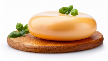 Wall Mural - Provolone cheese isolated on white background. Italian cheese for sandwiches and pizza close up .