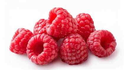 Wall Mural - Raspberry isolated. Fresh raspberries on white background. Heap of rasbrries top view, flat lay.