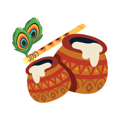 Wall Mural - krishna janmashtami festival clay pot and flute