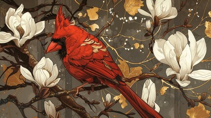 Poster - Cardinal and Magnolia