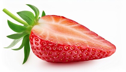 Strawberry close up isolated on white background. Strawberry fruit isolate. Side view .