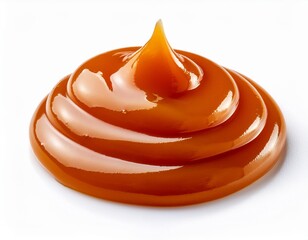 Wall Mural - Sweet caramel sauce isolated on white background close up. Golden Butterscotch toffee caramel liquid .