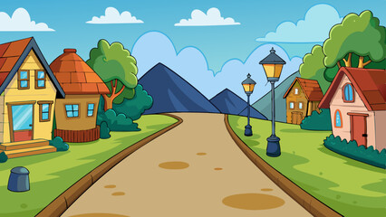 Wall Mural - make a village road cartoon background vector art illustration