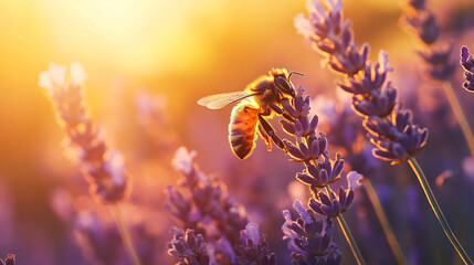 Poster - Bee on Lavender at Sunset.