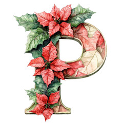 Wall Mural - A letter P with Christmas baubles, watercolor, isolated on white background 