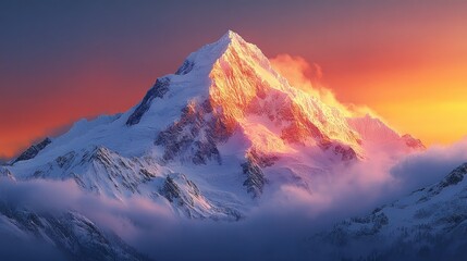 Majestic snowy peaks of the Alps, sparkling under a golden sunrise.