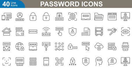 Wall Mural - password icons set. privacy, lock, shield, key, padlock, fingerprint, security, safe, authentication