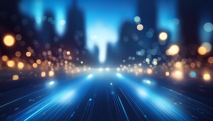 Wall Mural - Abstract Blurred blue city lights background scene with soft bokeh.