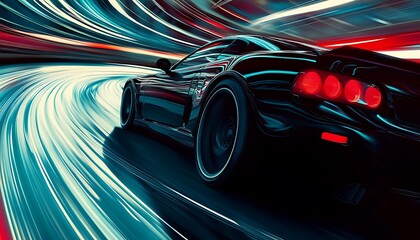 Wall Mural - Black Sports Car in Motion Blur