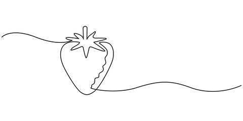 Wall Mural - Single continuous line drawing of organic strawberry for fruit icon fresh berries fruitage concept, Strawberry One continuous line drawing. Hand drawn minimalist vector illustration. Summer berry.