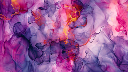 Aufkleber - Abstract background with alcohol ink technique creating purple and pink smoke with gold accents
