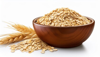 Dry oatmeal in a bowl isolated. Rolled oat on white background close up.