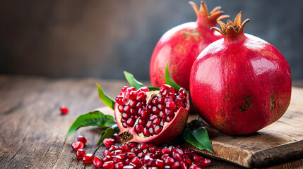 Wall Mural - ripe pomegranate fruit on a dark background.