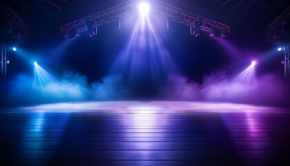 Wall Mural - enigmatic dark stage with empty space deep blue and purple hues creating mysterious ambiance subtle 