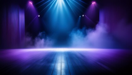 Wall Mural - enigmatic dark stage with empty space deep blue and purple hues creating mysterious ambiance subtle 