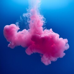 Wall Mural - ethereal billows of pink smoke gracefully unfurling against a vivid blue backdrop creating a dreamy 