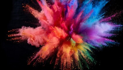 Wall Mural - ethereal explosion of vibrant holi powder freezeframe capture psychedelic color palette billowing clouds of pigment dark background particle effects surreal lighting