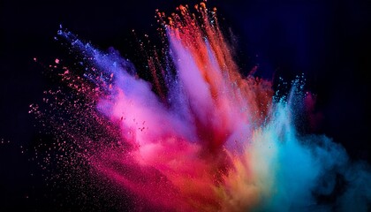 Wall Mural - ethereal explosion of vibrant holi powder freezeframe capture psychedelic color palette billowing clouds of pigment dark background particle effects surreal lighting