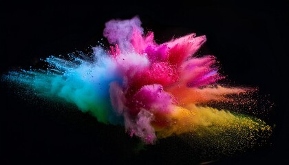 Wall Mural - ethereal explosion of vibrant holi powder freezeframe capture psychedelic color palette billowing cl